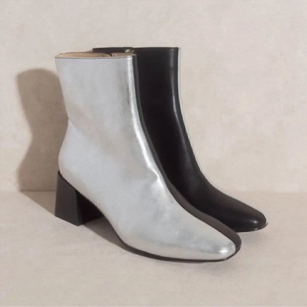 Oasis's Society Color Block Silver Black Anke Boots(Size 8.5)